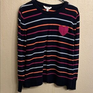 Time & Tru Women Blue Striped Sweater Heart Patch Size Extra Large